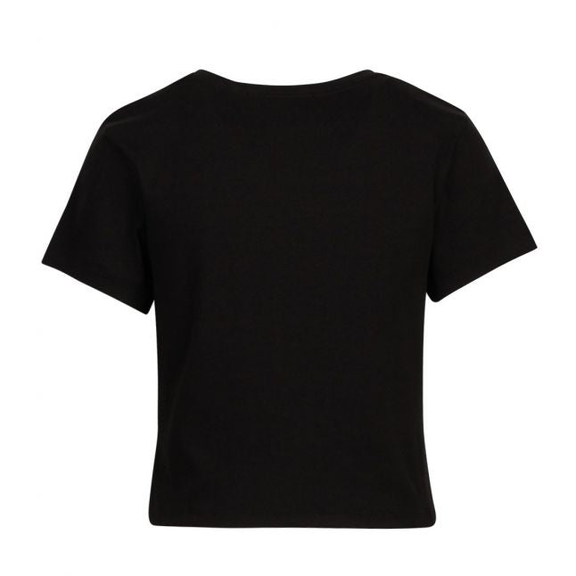 Womens Black Micro Branding Rib Crop Top