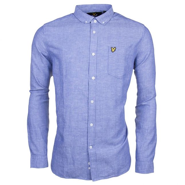 Mens Storm Blue Linen L/s Shirt