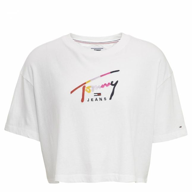 Womens Classic White Cropped Script Logo S/s T Shirt