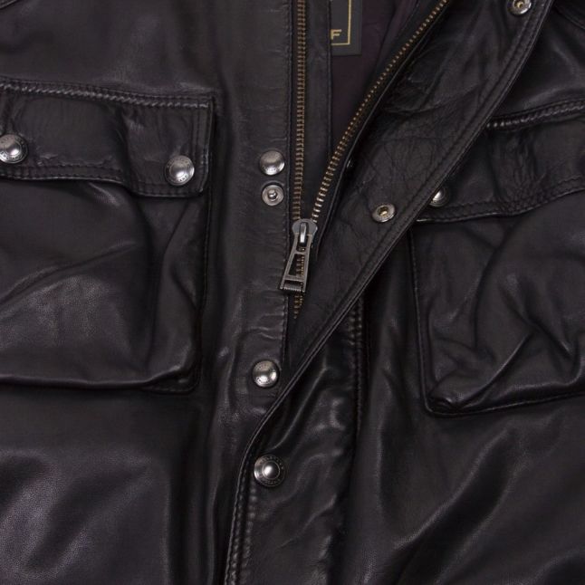 Mens Black Trialmaster Panther Lambskin Leather Jacket