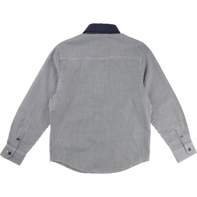 Boys Navy Print Trim L/s Shirt