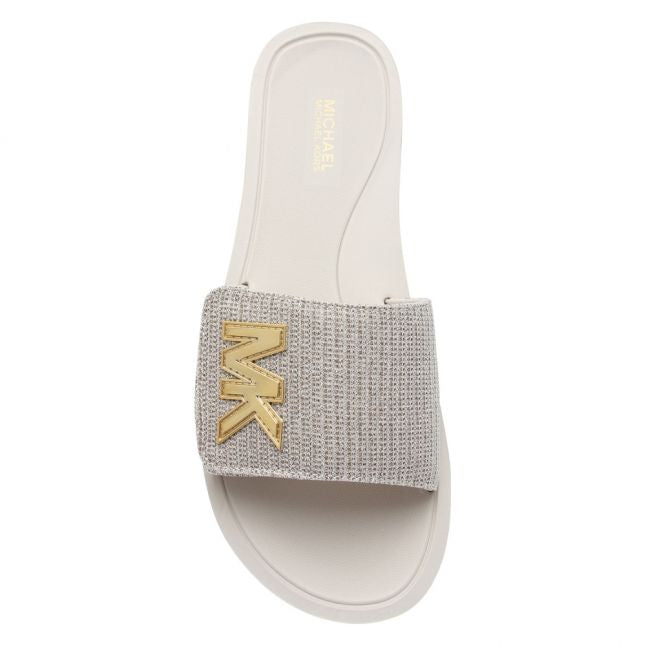 Womens Ecru/Gold Glitter Mesh Slides