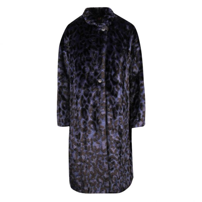 Womens Navy Animal Faux Fur Coat