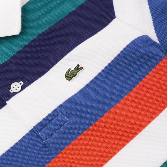 Boys White And Orange Striped Pique S/s Polo Shirt