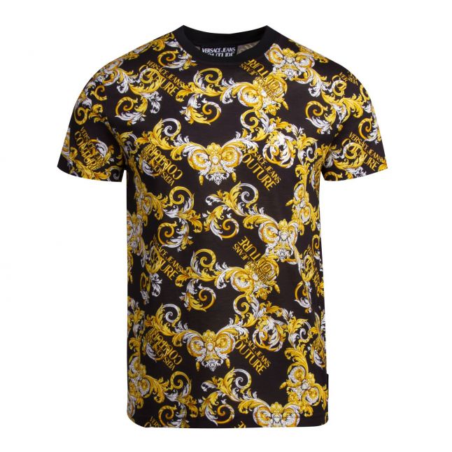 Mens Black Baroque Print Slim Fit S/s T Shirt