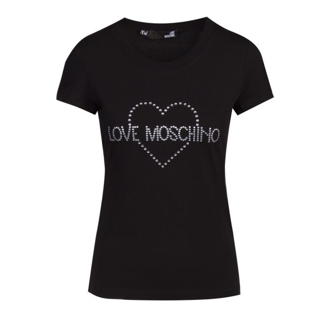 Womens Black Jewel Heart Slim Fit S/s T Shirt