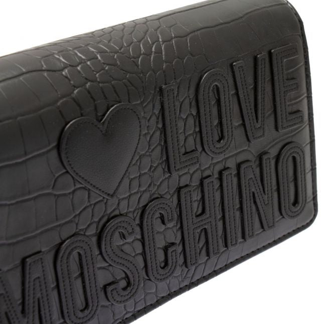 Womens Black Croc Clutch Bag