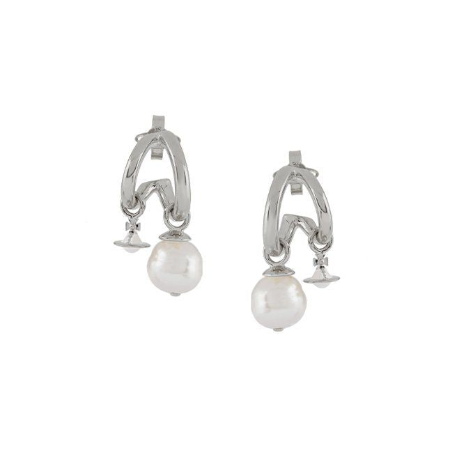 Womens Rhodium/Cream Pearl Marella Drop Earrings