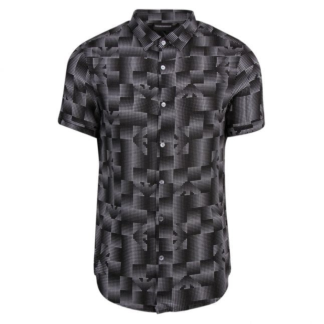 Mens Black Eagle Print Casual S/s Shirt