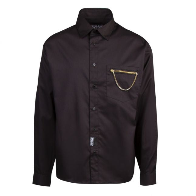 Mens Black Chain Pocket L/s Shirt