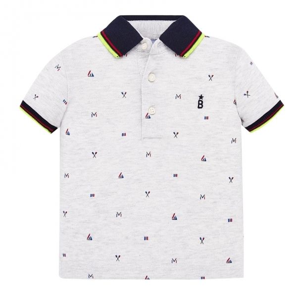 Infant Grey Printed Pique S/s Polo Shirt