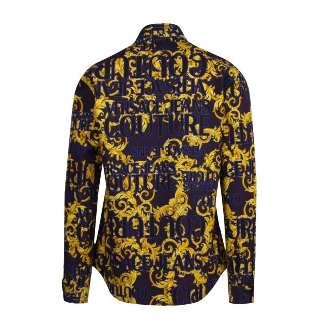 Mens Dark Blue Baroque Logo Print Slim Fit L/s Shirt