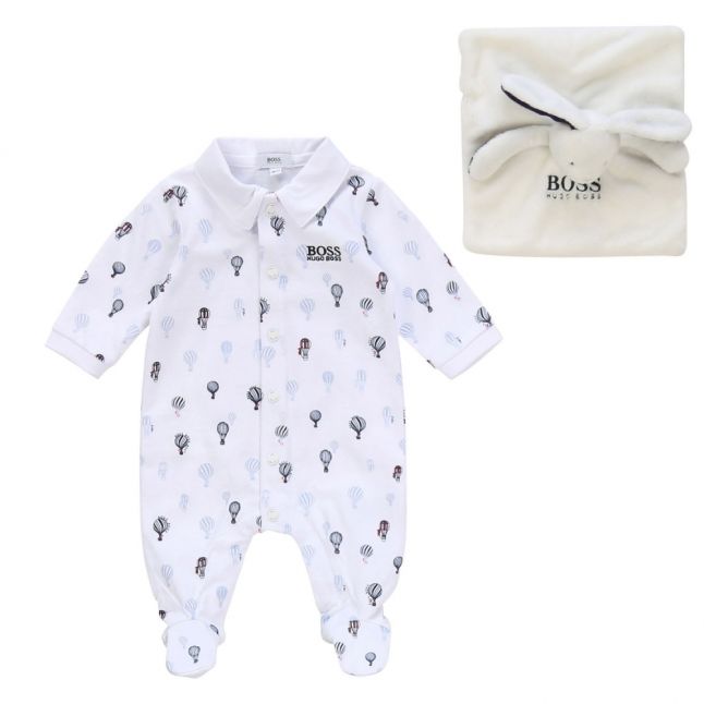 Baby White Balloon Babygrow & Toy Set