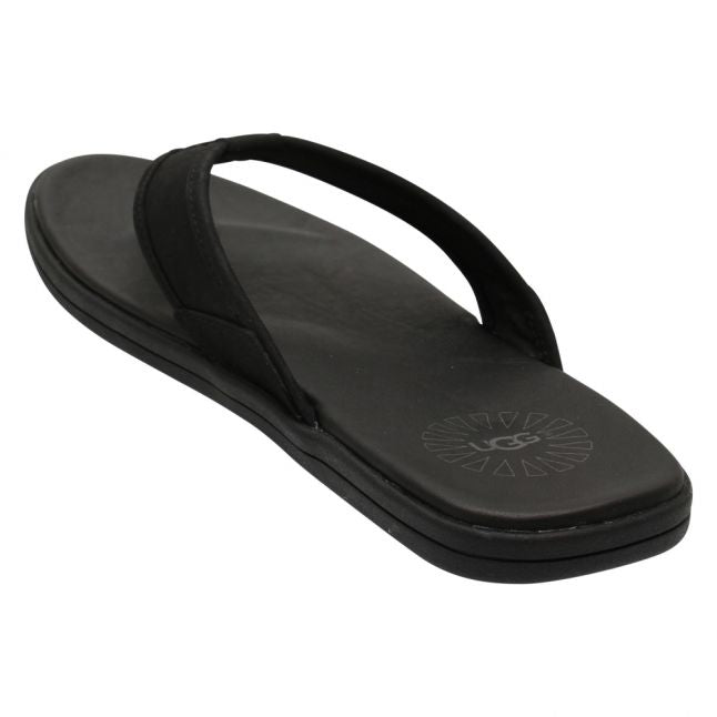 Mens Black Seaside Leather Flip Flops