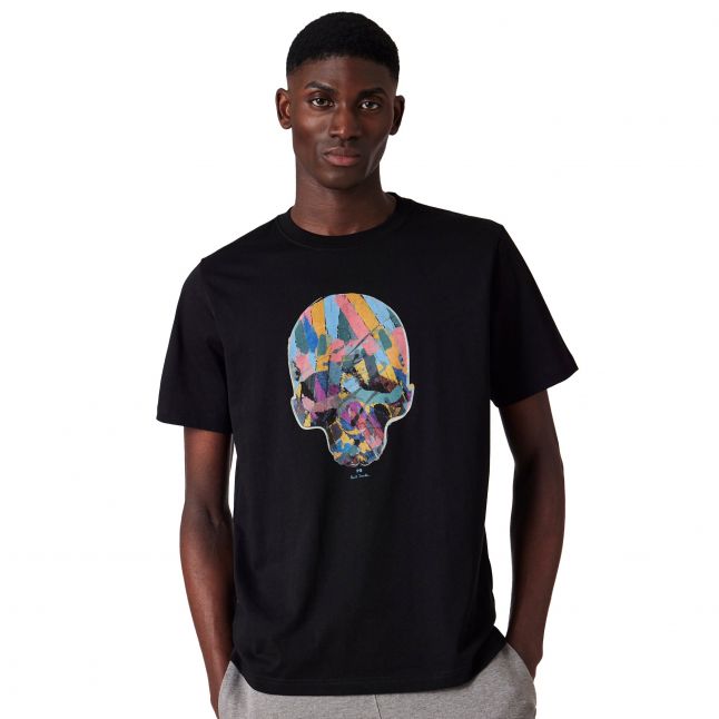 Mens Black Multi Colour Skull Reg Fit S/s T Shirt