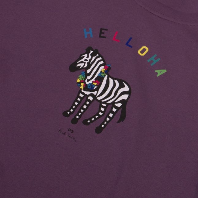 Mens Aubergine Aloha Zebra Regular Fit S/s T Shirt