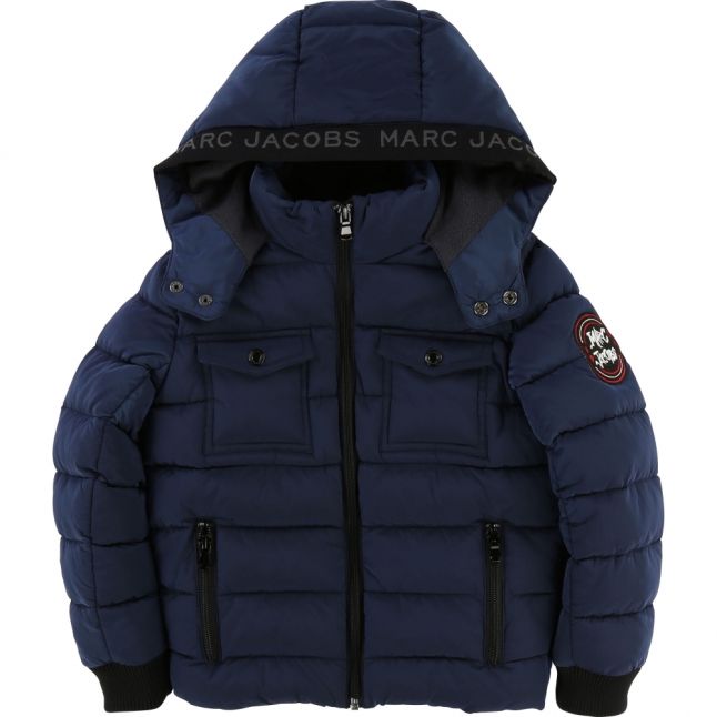 Little Mark Jacobs Boys Navy Padded Logo Trim Hooded Coat