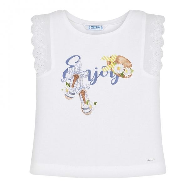 Girls White Enjoy Daisy Tank Top