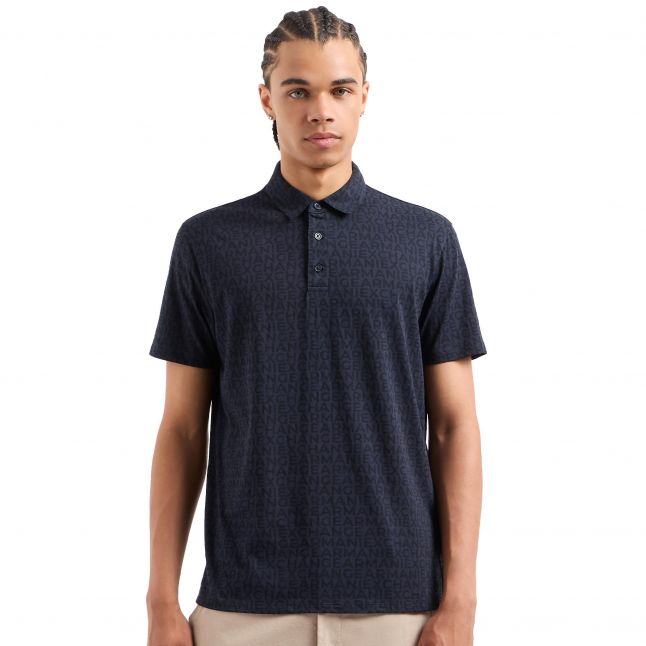 Mens Navy Lettering S/s Polo Shirt