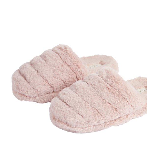 Womens Pink Lopsey Faux Fur Mule Slippers