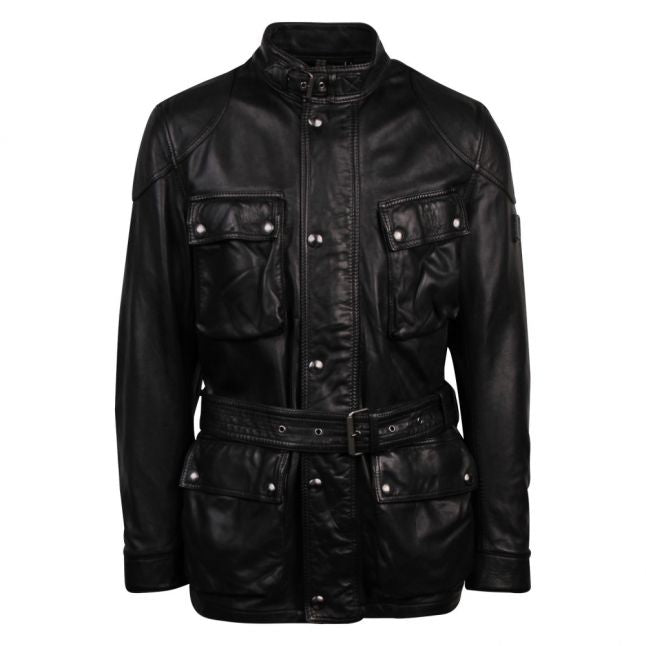 Mens Black Trialmaster Panther Lambskin Leather Jacket