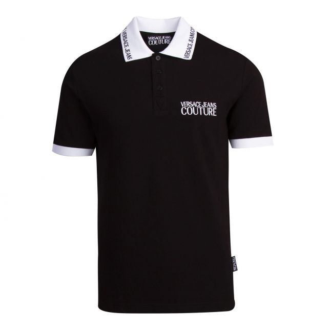 Mens Black Logo Collar S/s Polo Shirt