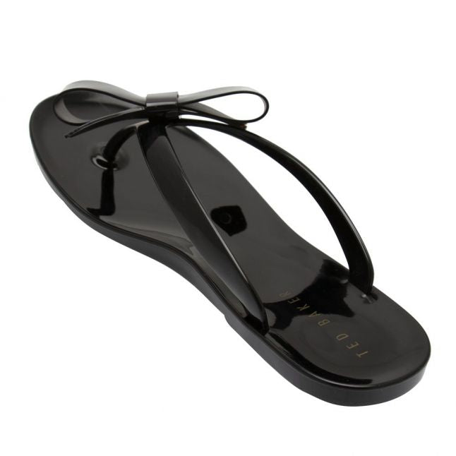 Womens Black Bejouw Bow Jelly Flip Flops