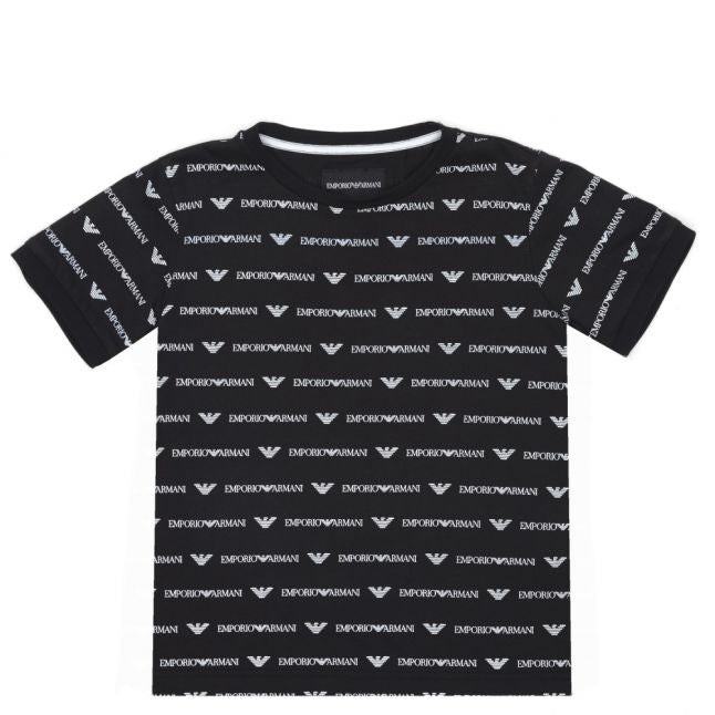 Boys Black Multi Logo Print S/s T Shirt