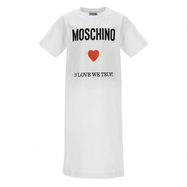 Girls Moschino White Logo Heart Midi Dress