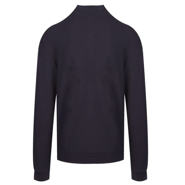 Mens Navy Honeycomb Texture L/s Polo Shirt