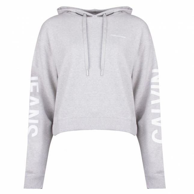 Womens Light Grey Heather Cropped Monogram Hoodie