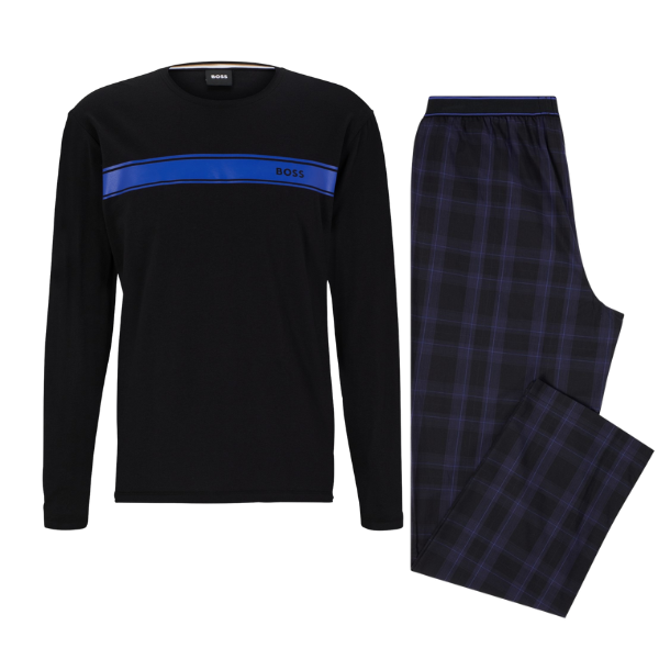 Mens Black/Blue Urban Long Set PJ Set