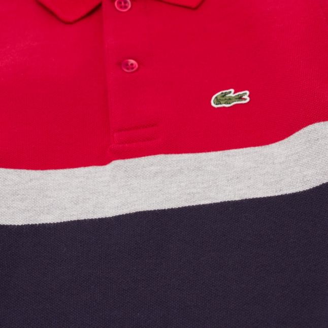 Boys Navy/Red Colourblock L/s Polo Shirt