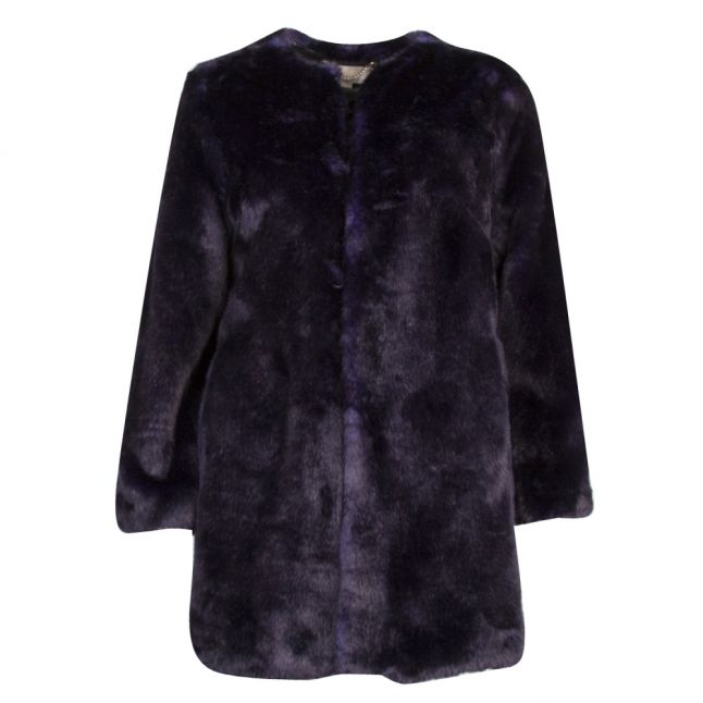 Womens Navy Faux Fur Coat