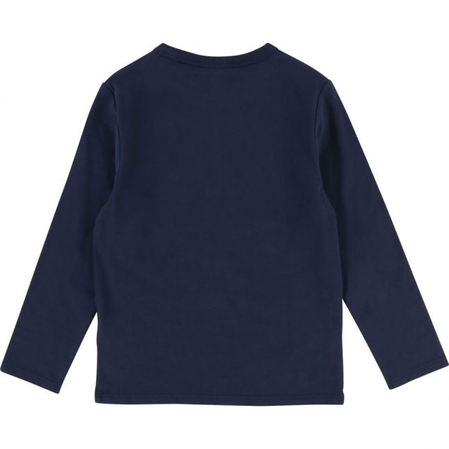 Boys Navy Branded Logo L/s T Shirt