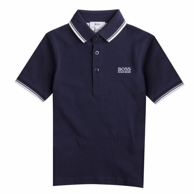 Boys Navy Tipped S/s Polo Shirt