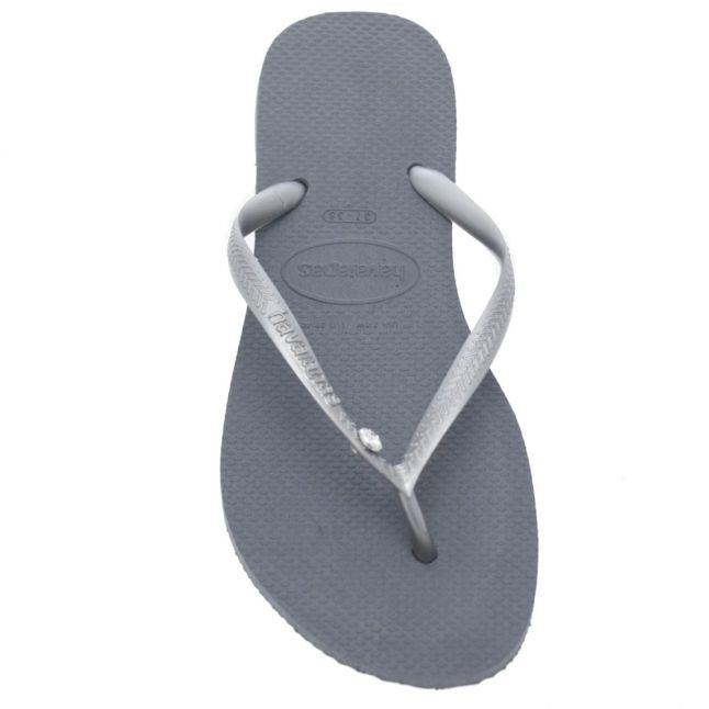 Womens Steel Grey Slim Crystal Glamour Flip Flops