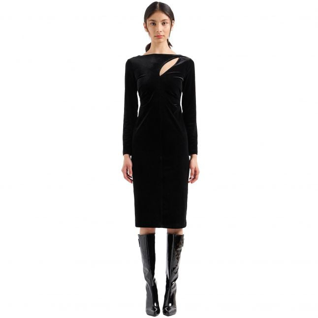 Womens Black Velvet Fitted Dress