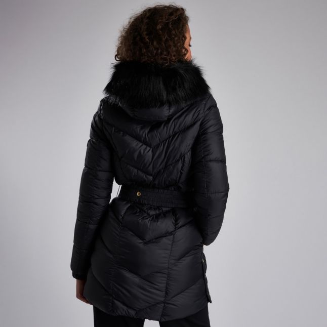 Womens Black Highpoint Hooded Quilted Coat