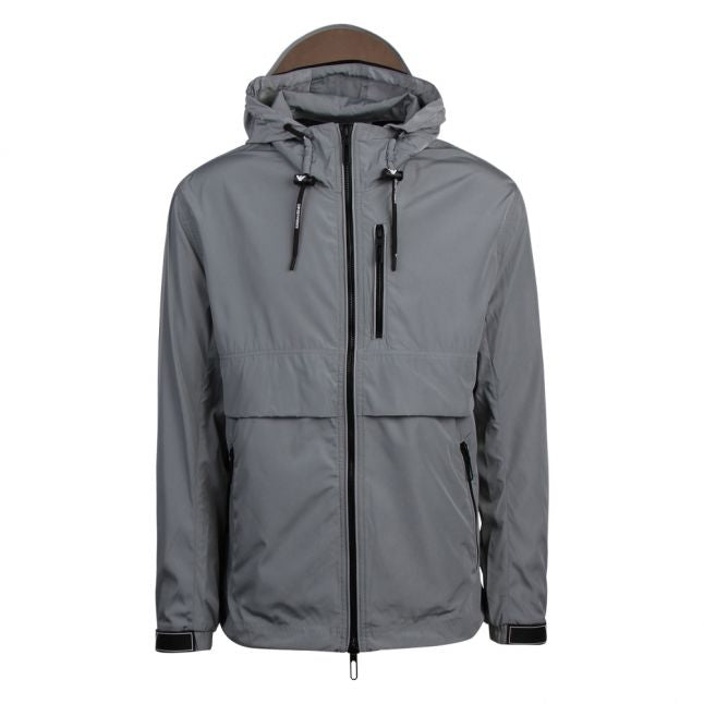 Mens Grey Branded Peak Hooded Jacket