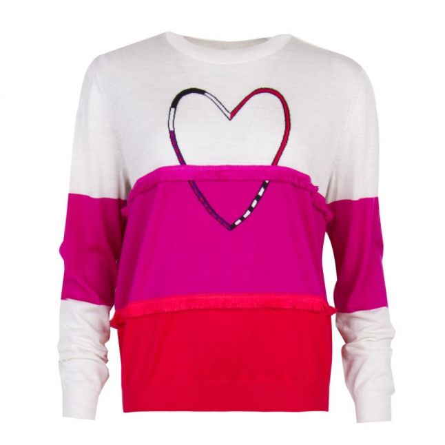 Womens Cream/Pink Tassle Heart Knitted Jumper