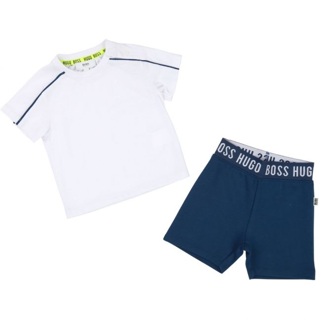 Toddler White/Navy Logo T Shirt & Sweat Shorts Set