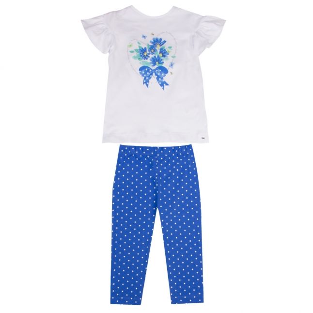 Girls White/Blue Floral Heart T Shirt & Leggings Set