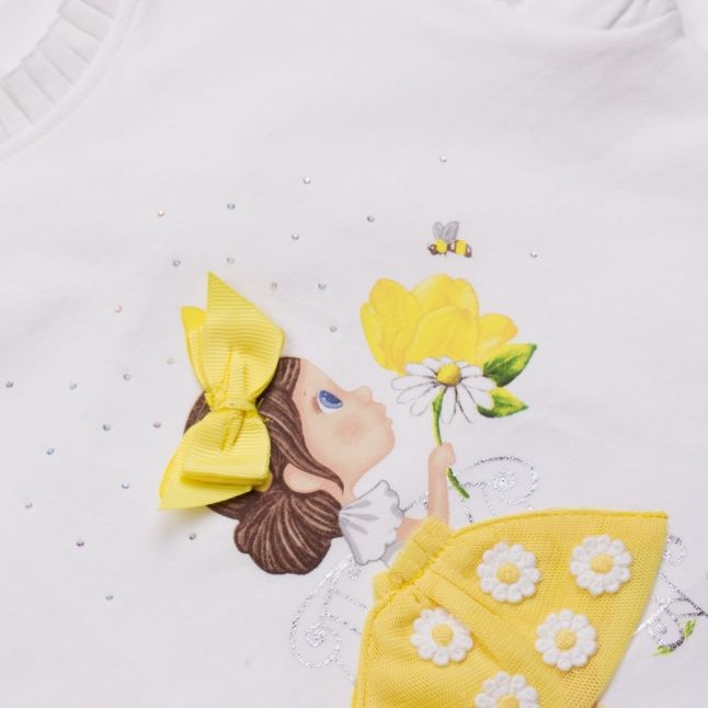 Girls White & Yellow Doll & Daisy S/s T Shirt