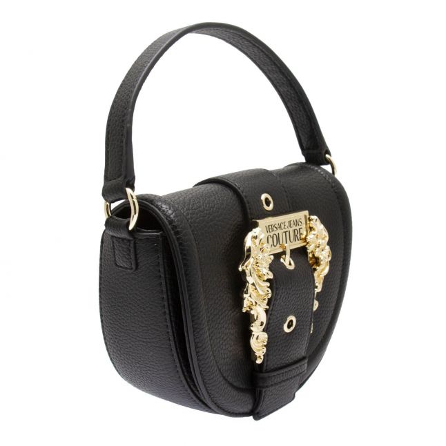 Womens Black Small Saddle Buckle Crossbody Bag