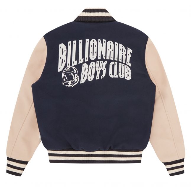 Mens Navy Arch Logo Varsity Jacket