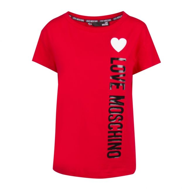 Womens Red Vertical Logo S/s T Shirt