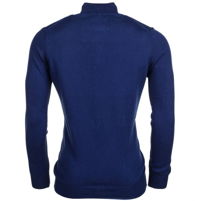 Mens Navy Quarter Zip Merino Knitted Jumper