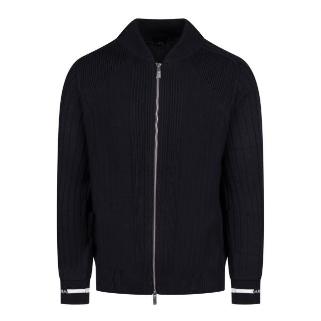 Mens Navy Merino Wool Zip Cardigan