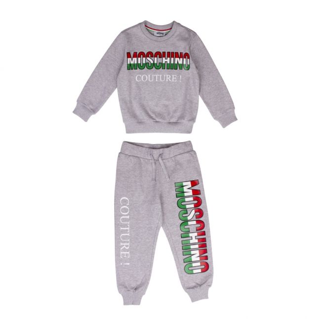 Boys Grey Melange Italian Logo Crew Tracksuit